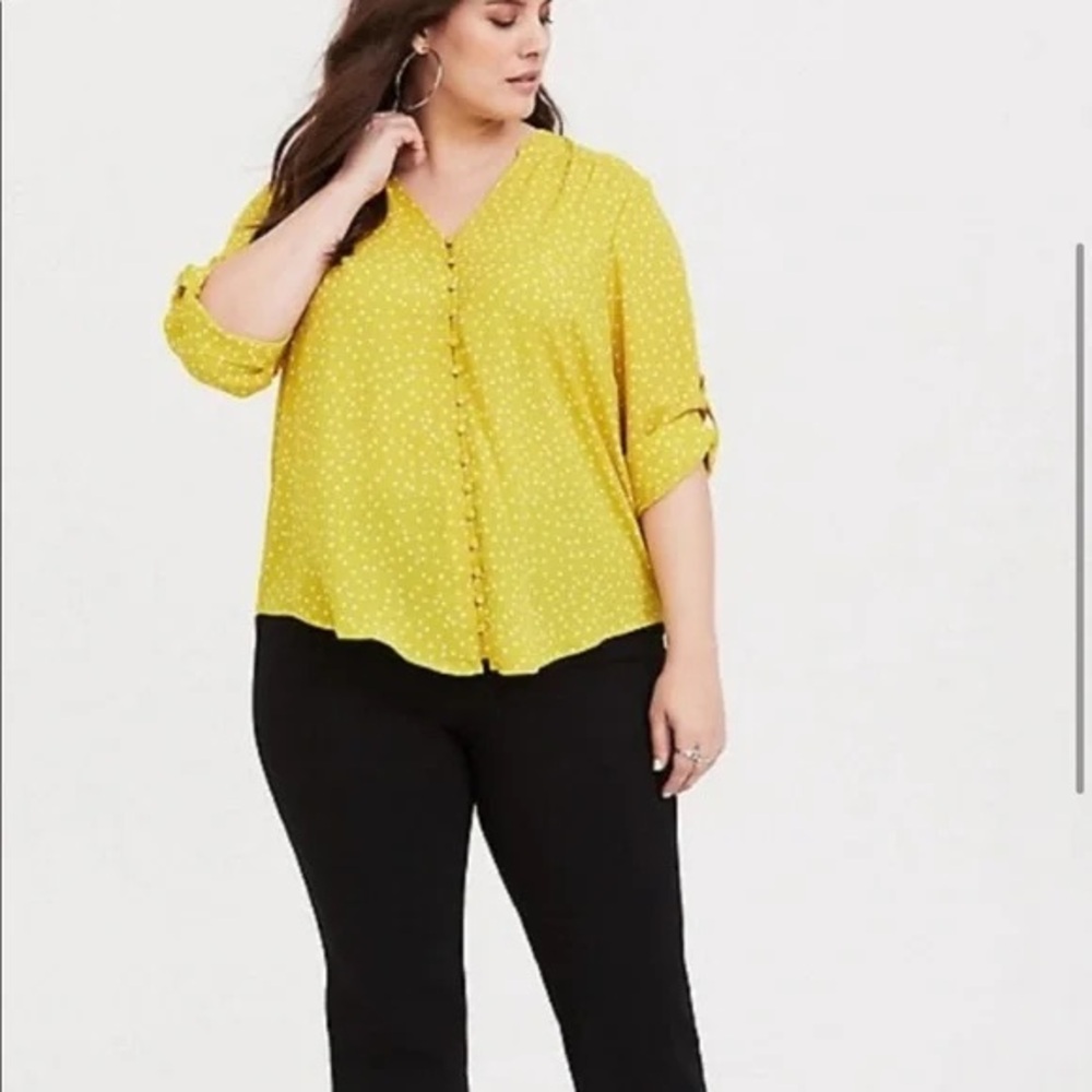 Torrid Harper Yellow and White Polka Dot 3/4 Sleeve Pullover Blouse, size 0